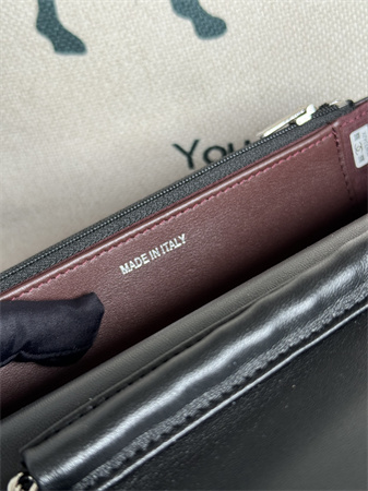 Ch*el wallet on chain lambskin silver tone metal black ap0250