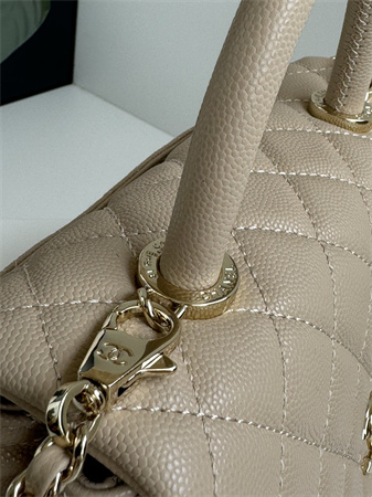 Ch*el small coco handle bag grained calfskin lt gold metal beige a92990