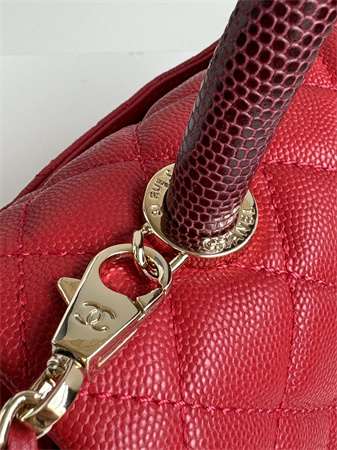 Ch*el small coco handle bag grained calfskin lt gold metal red a92990