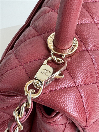 Ch*el small coco handle bag grained calfskin lt gold metal burgundy a92990