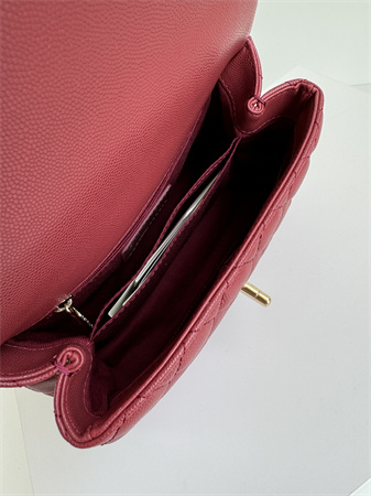 Ch*el small coco handle bag grained calfskin lt gold metal burgundy a92990
