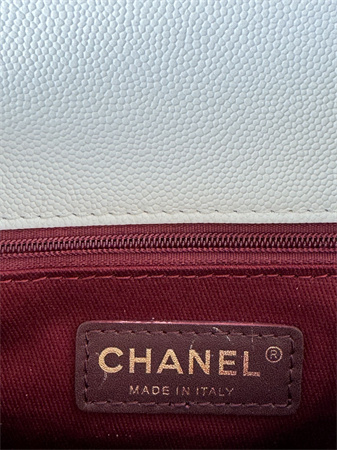 Ch*el small coco handle bag grained calfskin lt gold metal white a92990