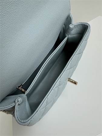 Ch*el small coco handle bag grained calfskin lt gold metal blue a92990