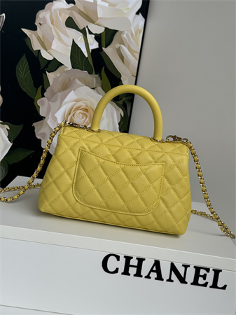 Ch*el small coco handle bag grained calfskin lt gold metal yellow a92990