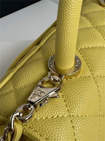 Ch*el small coco handle bag grained calfskin lt gold metal yellow a92990