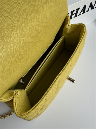 Ch*el small coco handle bag grained calfskin lt gold metal yellow a92990