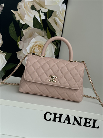 Ch*el small coco handle bag grained calfskin lt gold metal pink a92990