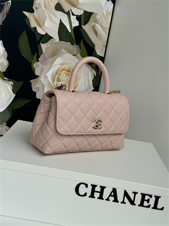 Ch*el small coco handle bag grained calfskin lt gold metal pink a92990