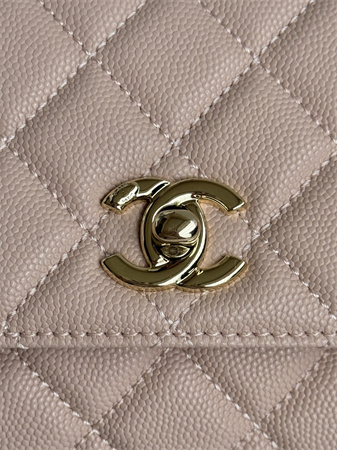 Ch*el small coco handle bag grained calfskin lt gold metal pink a92990