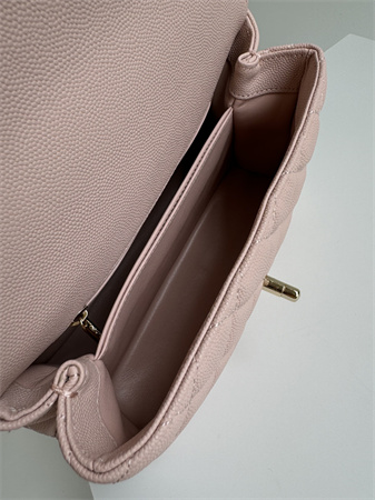 Ch*el small coco handle bag grained calfskin lt gold metal pink a92990