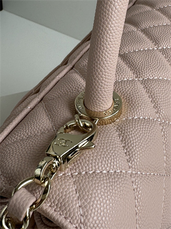 Ch*el large coco handle bag grained calfskin lt gold metal pink a92991