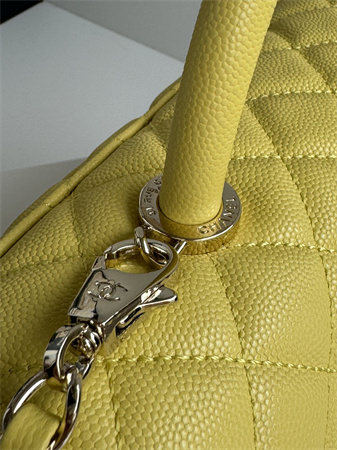 Ch*el large coco handle bag grained calfskin lt gold metal yellow a92991