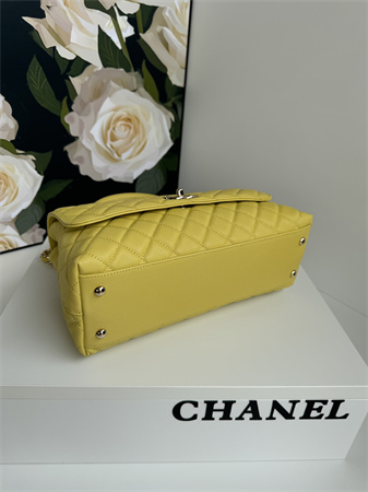 Ch*el large coco handle bag grained calfskin lt gold metal yellow a92991