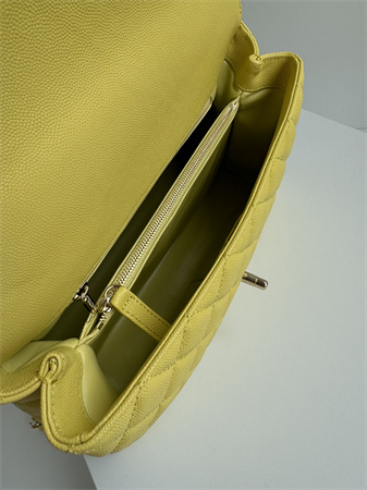 Ch*el large coco handle bag grained calfskin lt gold metal yellow a92991