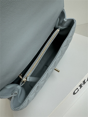 Ch*el large coco handle bag grained calfskin lt gold metal blue a92991