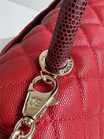 Ch*el large coco handle bag grained calfskin lt gold metal red a92991