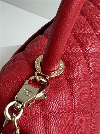 Ch*el large coco handle bag grained calfskin lt gold metal red a92991