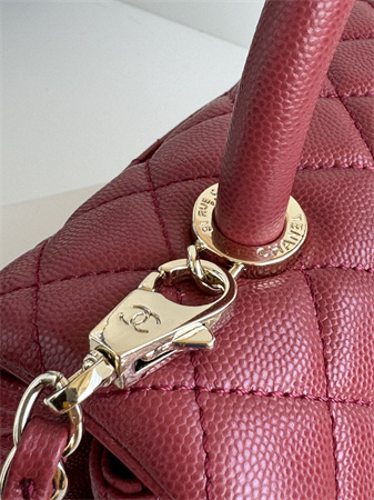 Ch*el large coco handle bag grained calfskin lt gold metal burgundy a92991