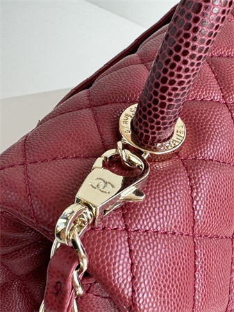 Ch*el large coco handle bag grained calfskin lt gold metal burgundy a92991