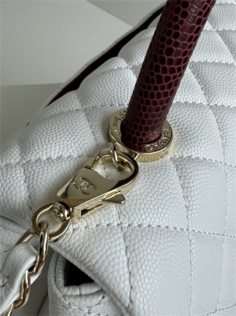 Ch*el large coco handle bag grained calfskin lt gold metal white a92991