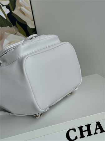 Ch*el duma backpack grained calfskin gold tone metal white as3618