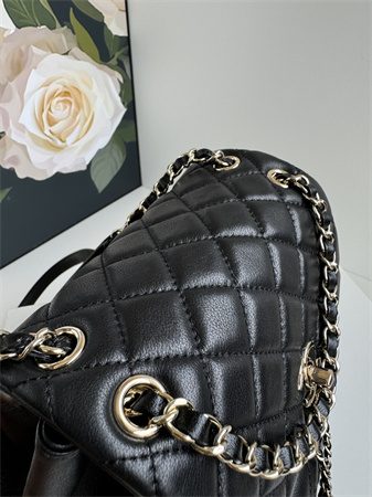 Ch*el duma backpack  calfskin gold tone metal black as3618