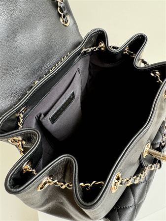 Ch*el duma backpack  calfskin gold tone metal black as3618