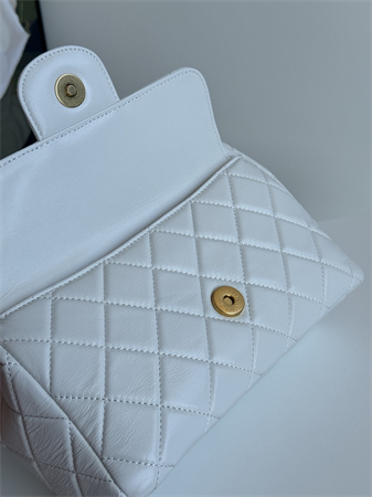 Ch*el hobo handbag shiny crumpled  calfskin gold tone metal white as4322