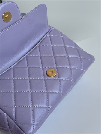 Ch*el hobo handbag shiny crumpled  calfskin gold tone metal lt pruple as4322