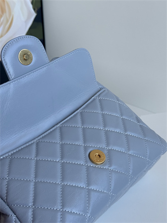 Ch*el hobo handbag shiny crumpled  calfskin gold tone metal blue as4322