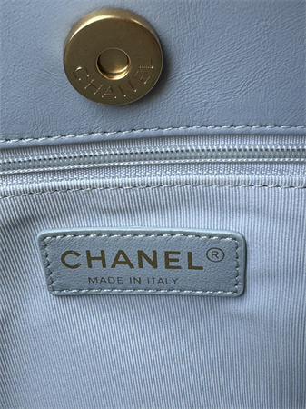 Ch*el hobo handbag shiny crumpled  calfskin gold tone metal blue as4322