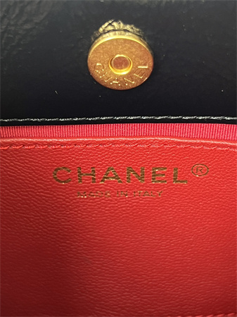 Ch*el small hobo handbag shiny crumpled calfskin gold tone metal black as4323