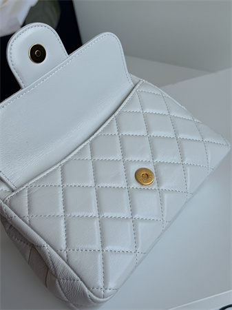 Ch*el small hobo handbag shiny crumpled  calfskin gold tone metal white as4323