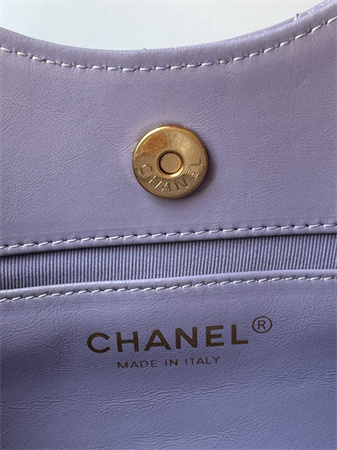 Ch*el small hobo handbag shiny crumpled  calfskin gold tone metal lt pruple as4323