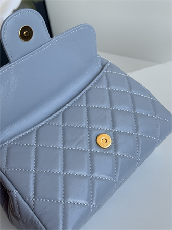 Ch*el small hobo handbag shiny crumpled  calfskin gold tone metal blue as4323