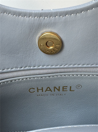 Ch*el small hobo handbag shiny crumpled  calfskin gold tone metal blue as4323