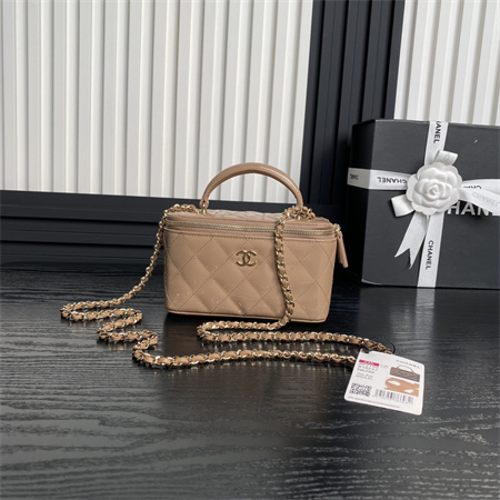Ch*el vanity with chain patent calfskin gold-tone metal beige ap2199