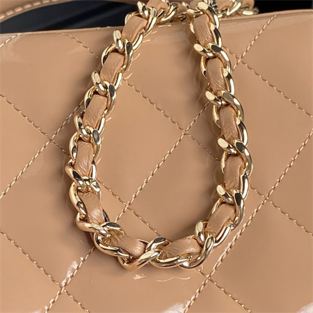 Ch*el vanity with chain patent calfskin gold-tone metal beige ap2199