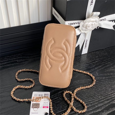 Ch*el vanity with chain patent calfskin gold-tone metal beige ap2199