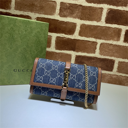 Gu.cci Jackie 1961 Chain Wallet Blue Denim 652681