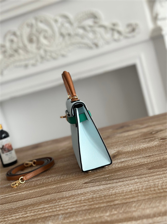 H**mes kelly mini ii bag epsom leather blue brume/vert jade/gold hs