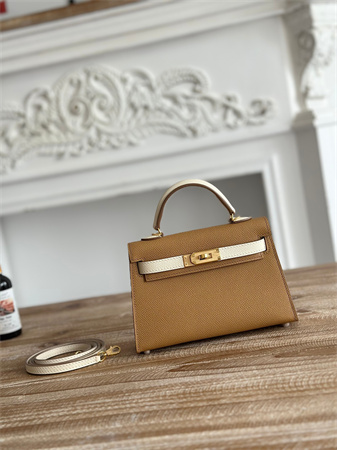 H**mes kelly mini ii bag epsom leather biscuit/craie hs