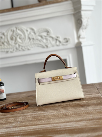 H**mes kelly mini ii bag epsom leather craie/mauve pale/gold  hs