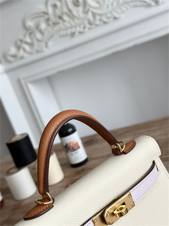 H**mes kelly mini ii bag epsom leather craie/mauve pale/gold  hs