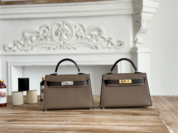 H**mes kelly mini ii bag epsom leather etoupe/ecorce/black hs