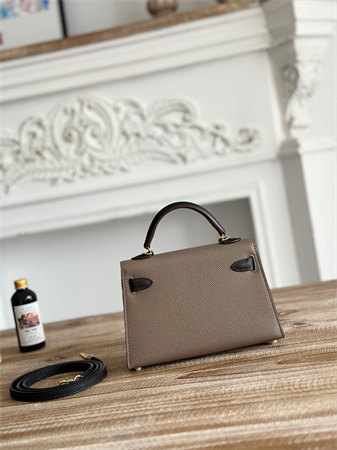 H**mes kelly mini ii bag epsom leather etoupe/ecorce/black hs