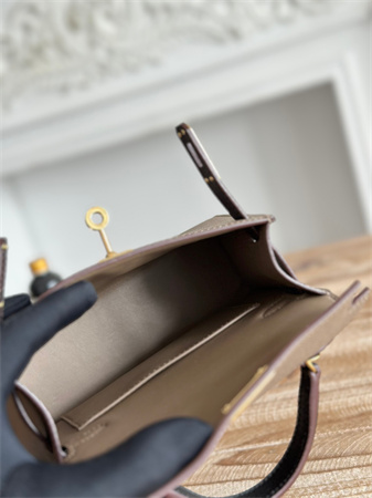 H**mes kelly mini ii bag epsom leather etoupe/ecorce/black hs