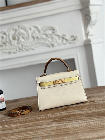 H**mes kelly mini ii bag epsom leather craie/jaune poussin/sesame hs