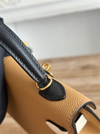 H**mes kelly mini ii bag epsom leather biscuit/craie/black hs