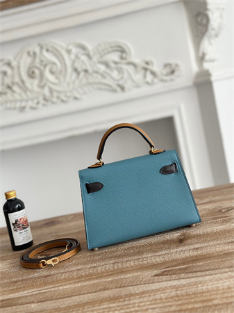 H**mes kelly mini ii bag epsom leather denim fonce/ecorce/sesame hs